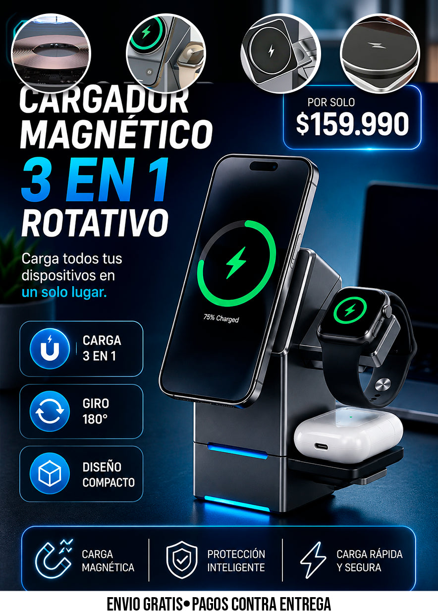 CARGADOR MAGNÉTICO 3 EN 1 ROTATIVO