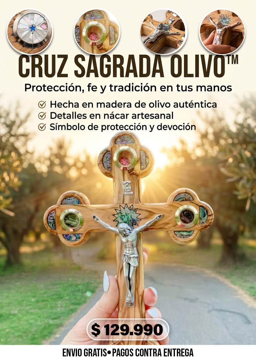 CRUCIFIJO DE MADERA DE OLIVO (PARCIALMENTE CUBIERTO DE NÁCAR)