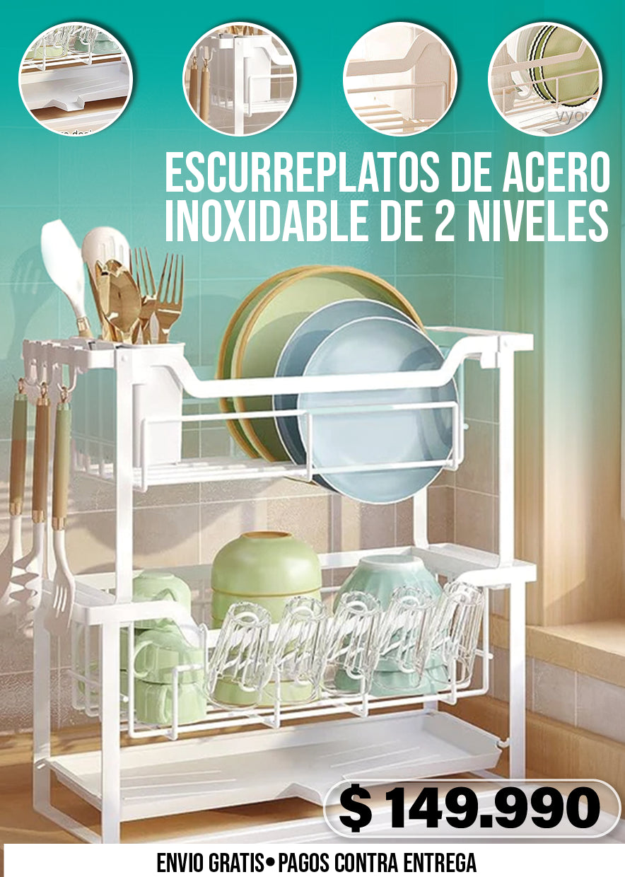 ESCURREPLATOS DE ACERO INOXIDABLE DE 2 NIVELES