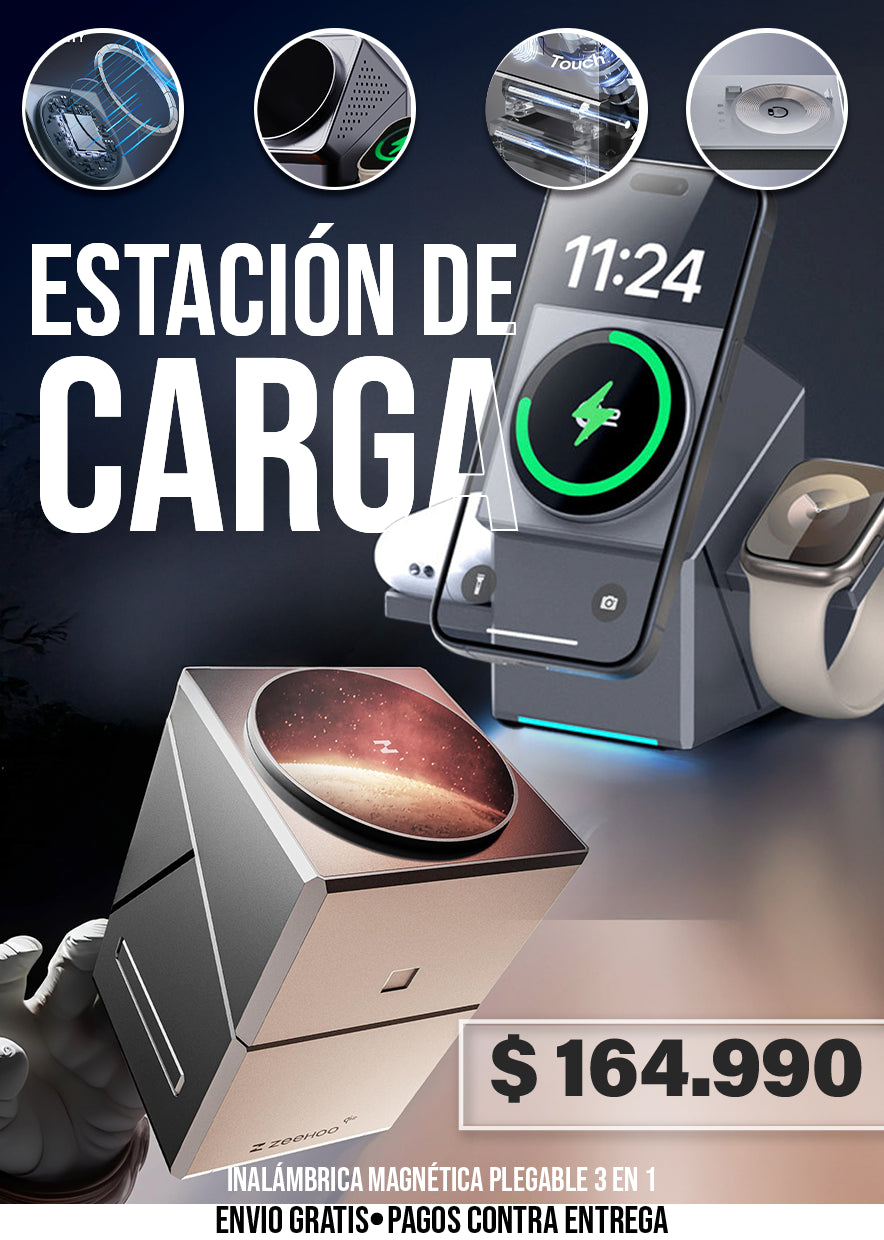 ESTACIÓN DE CARGA INALÁMBRICA MAGNÉTICA PLEGABLE 3 EN 1
