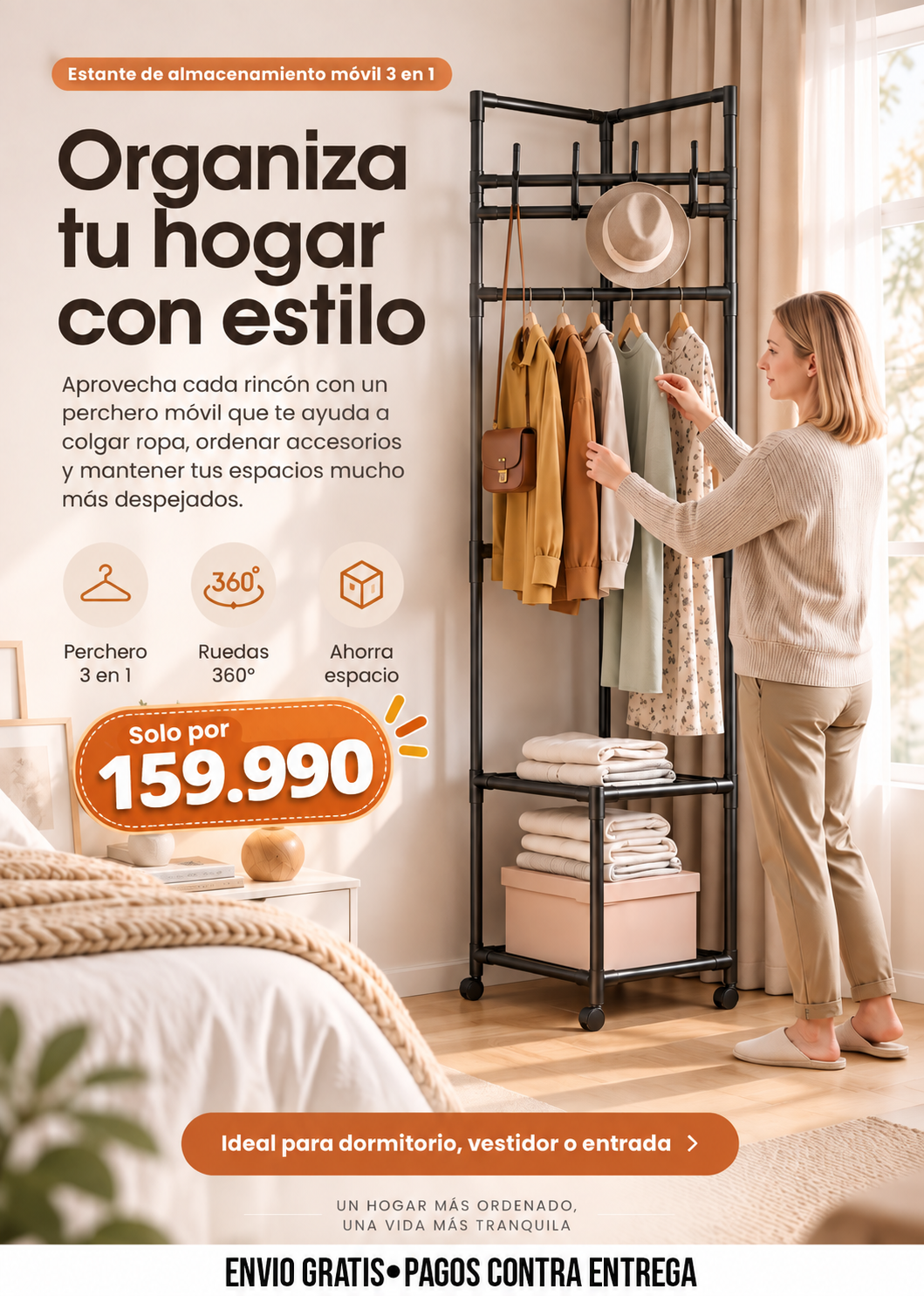 ESTANTE DE ALMACENAMIENTO MÓVIL 3 EN 1