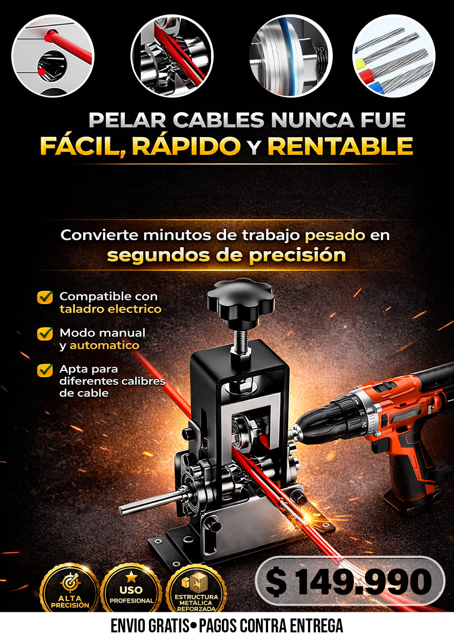 MÁQUINA PELADORA DE CABLES OPERABLE CON TALADRO MANUAL Y ELÉCTRICO