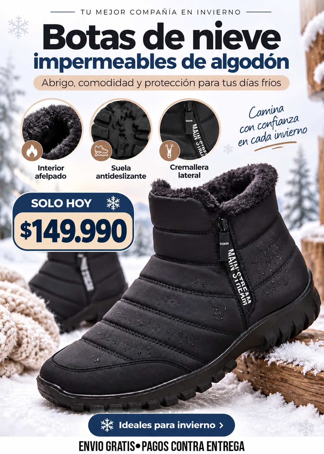BOTAS DE NIEVE IMPERMEABLES DE ALGODÓN