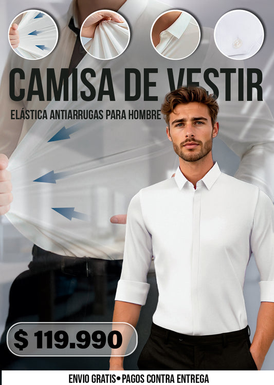 CAMISA DE VESTIR ELÁSTICA ANTIARRUGAS PARA HOMBRE