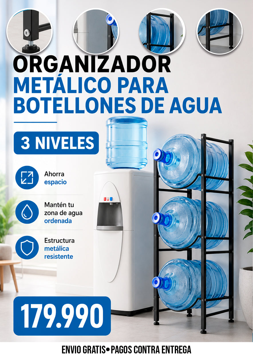 ORGANIZADOR METÁLICO PARA BOTELLONES DE AGUA.
