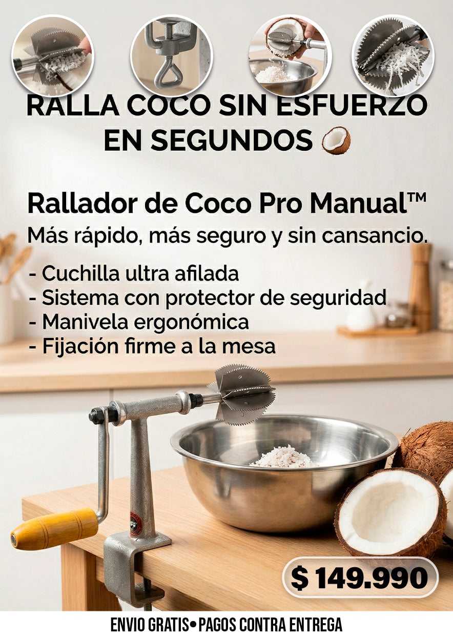 RALLADOR DE COCO CON MANIVELA Y PROTECTOR DE CUCHILLA