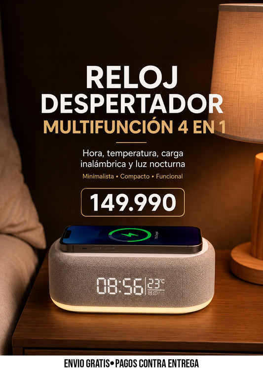 RELOJ DESPERTADOR MULTIFUNCIÓN 4 EN 1