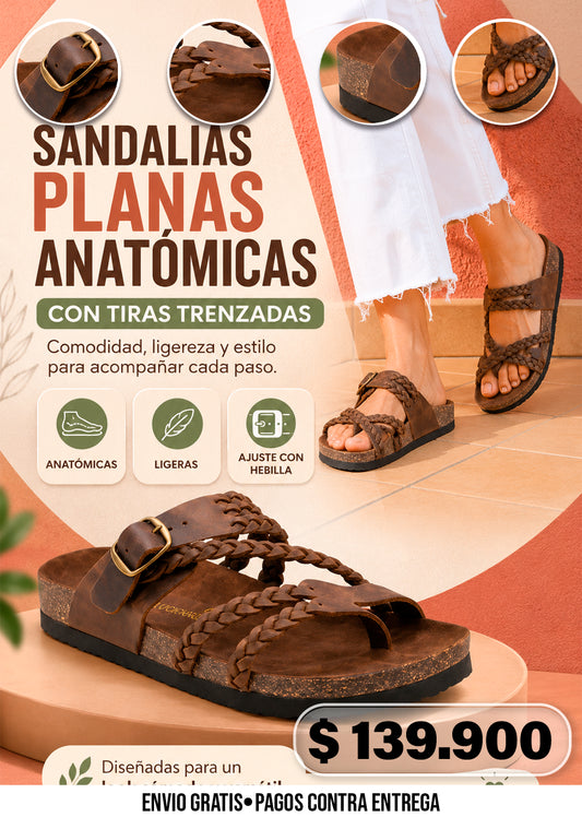 SANDALIAS PLANAS ANATÓMICAS CON TIRAS TRENZADAS