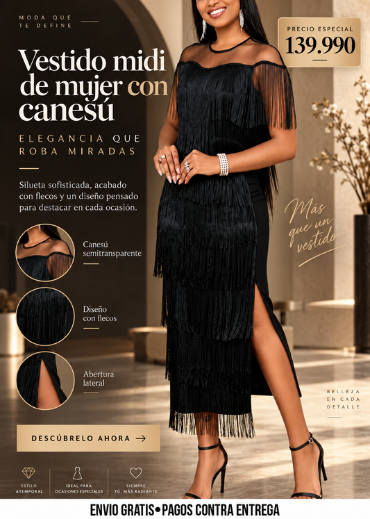 VESTIDO MIDI DE MUJER CON CANESÚ