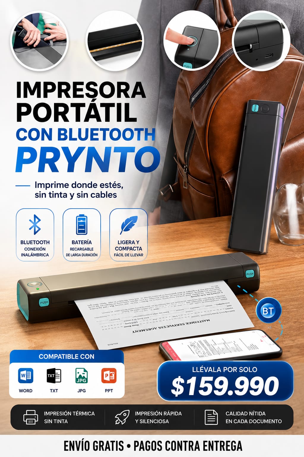 IMPRESORA PORTÁTIL CON BLUETOOTH PRYNTO