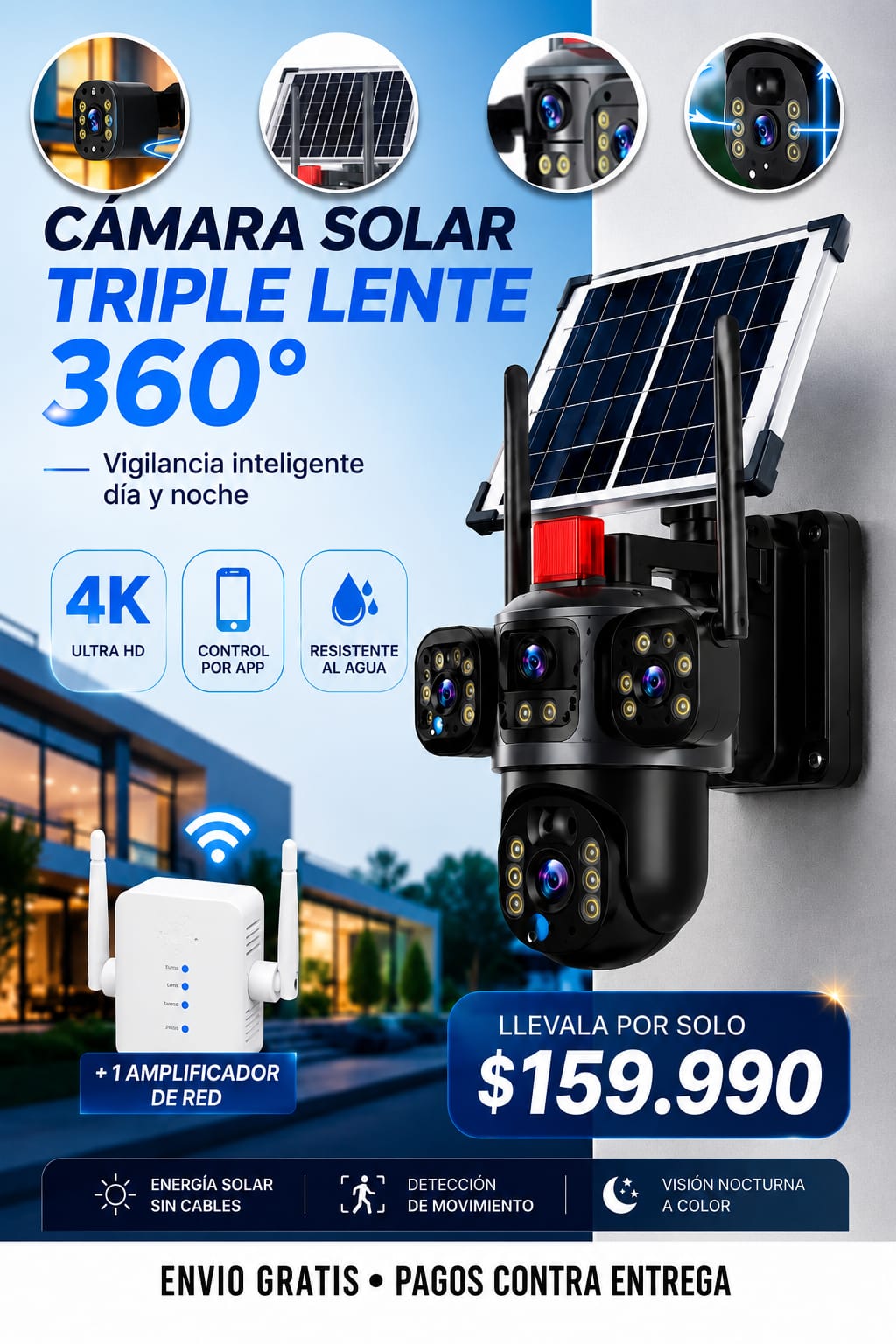 CAMARA SOLAR TRIPLE LENTE 360